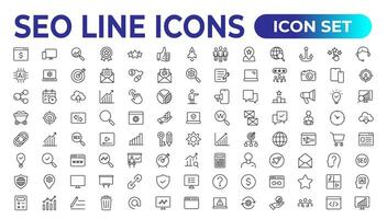 Seo icon set. Search Engine Optimization icon collection. Containing business and marketing, traffic, ranking, optimization, link and keyword. Solid icons vector collection.