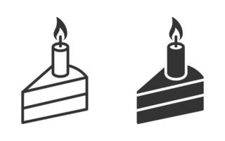 Piece of cake with candle. Vector icon.
