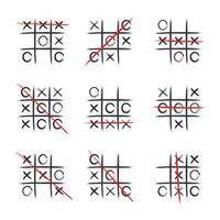 Tic tac toe set in hand drawn style. Vector illustration.