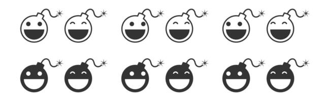 Smile bomb icon set. Bomb character. Vector illustration.