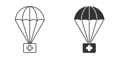 Parachute icon with first aid kit. Vector illustration.