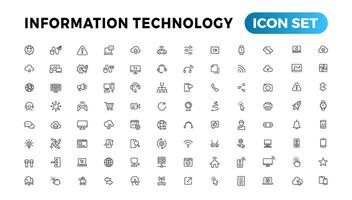 Information technology line icons collection. Big UI icon set in a flat design. Thin outline icons pack vector