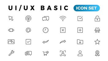 Basic User Interface Essential Set. ui ux Line Outline Icons. For App, Web, Print. Editable Stroke. vector