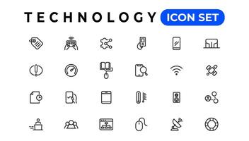 dispositivo y información tecnología línea íconos recopilación. grande ui icono conjunto en un plano diseño. Delgado contorno íconos paquete vector