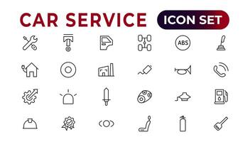 Car service icon set with editable stroke and white background. Auto service, car repair icon set. Car service and garage. vector