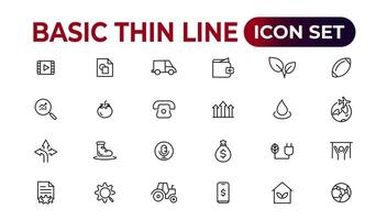 Basic thin line icon for office and web. outline icon set collection. vector