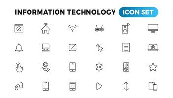 información tecnología línea íconos recopilación. grande ui icono conjunto en un plano diseño. Delgado contorno íconos paquete vector