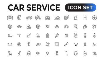 Car service icon set with editable stroke and white background. Auto service, car repair icon set. Car service and garage. vector