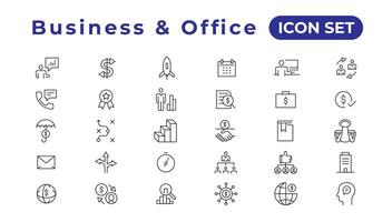 Business strategy set of web icons in line style. Business solutions icons for web and mobile app. Action List, research, solution, team, marketing, startup, advertising, business process vector