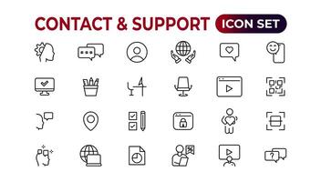 Contact and support web icons in line style. Web and mobile icon. Chat, support, message, phone. Vector illustration.