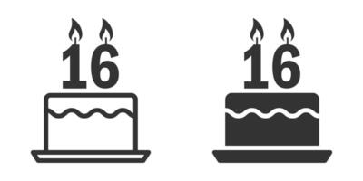 Sixteen birthday cake icon. Vector illustration.