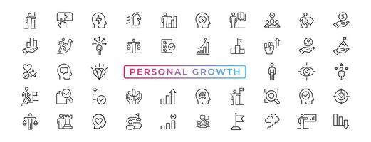 Vector set thin icons related to career progress, coaching, business people training, tutorship and professional consulting service. Mono line pictograms and infographics design elements