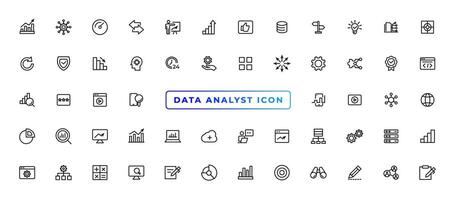 Data Analytic thin line icon set. Data Analysis editable stroke icons. Data analytics, mining, optimization, processing, statistic, monitoring, analysis vector