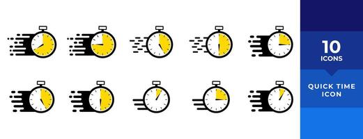 Timer icons set. Quick time or deadline icon. Express service symbol. Countdown timer and stopwatch icons isolated on white. Vector illustration.