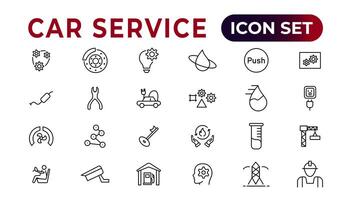 Car service icon set with editable stroke and white background. Auto service, car repair icon set. Car service and garage. vector