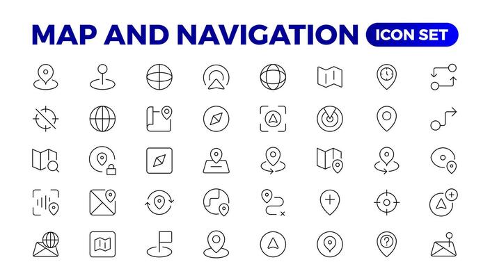 Navigation Line Icons vector. symbol of map location. Map place marker. pointer GPS location symbol.