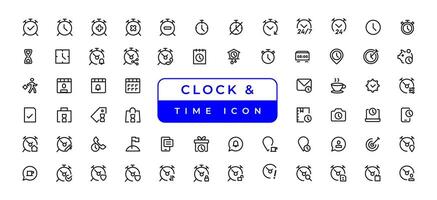 Time and clock, calendar, timer line icons. Vector linear icon set