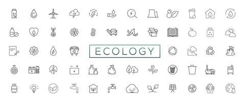 eco simpático relacionado Delgado línea icono conjunto en mínimo estilo. lineal ecología iconos ambiental sustentabilidad sencillo símbolo vector