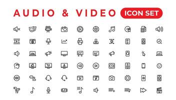 paquete de iconos de audio y video. conjunto de iconos de línea delgada. conjunto de colección de iconos planos. iconos vectoriales simples vector