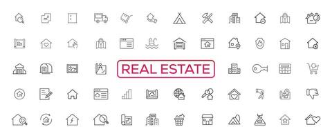 Real Estate minimal thin line web icon set. Included the icons as realty, property, mortgage, home loan and more. Outline icons collection. Simple vector illustration