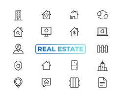 Real Estate minimal thin line web icon set. Included the icons as realty, property, mortgage, home loan and more. Outline icons collection. Simple vector illustration