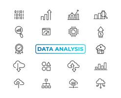 Big data analysis thin line icon set. Data processing outline pictograms for website and mobile app GUI. Digital analytics simple UI, UX vector icons