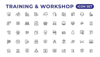 Training and workshop linear icons collection.Set of thin line web icon set, simple outline icons collection, Pixel Perfect icons, Editable vector illustration.