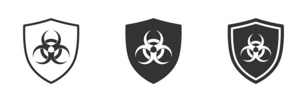 Shield icon with a biohazard sign. Biohazard protection symbol. Vector illustration.