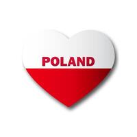 Polonia corazón conformado bandera con letras y sombra. polaco icono. plano vector ilustración.