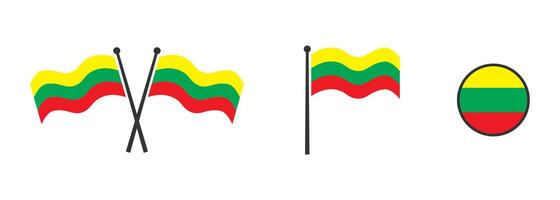 Flag of Lithuania. Waving flag of Lithuania. Round icon. Vector illustartion.