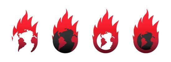 The earth is on fire. Burning world. Fire planet logo. Vector illustration.