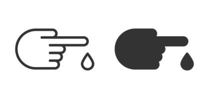 Blood test icon. Blood droplet from finger. Vector illustration.