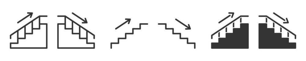 Stairs up and down icon set. Vector illustration.