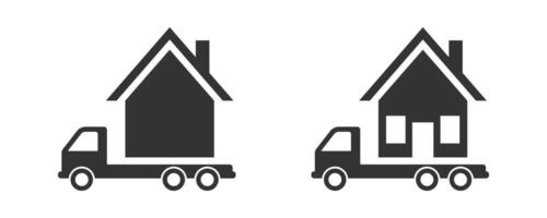 moverse hogar icono. casa en un camión icono. vector ilustración.