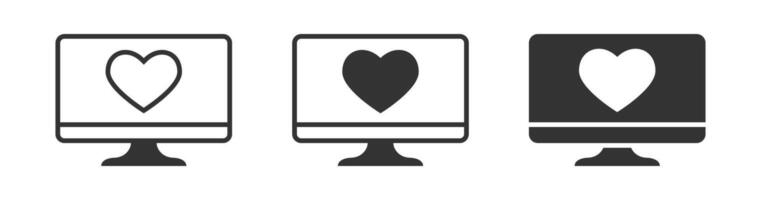 Monitor icon with a heart symbol. Vector illustration.