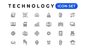 dispositivo y información tecnología línea íconos recopilación. grande ui icono conjunto en un plano diseño. Delgado contorno íconos paquete vector