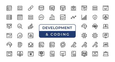 Set of web Development and Coding icons. Line art style icons bundle. vector illustration