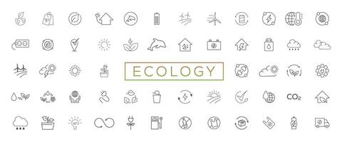 eco simpático relacionado Delgado línea icono conjunto en mínimo estilo. lineal ecología iconos ambiental sustentabilidad sencillo símbolo vector