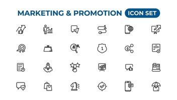 Marketing and promotion linear icons collection.Set of thin line web icon set, simple outline icons collection, Pixel Perfect icons, Simple vector illustration.