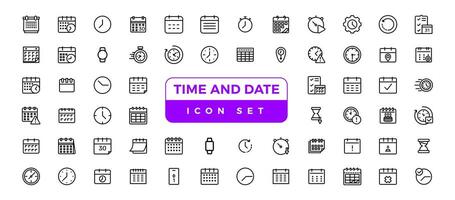 hora y reloj, calendario, Temporizador línea iconos vector lineal icono conjunto