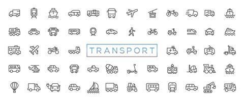 transporte, vehículo y entrega elementos - mínimo Delgado línea web icono colocar. contorno íconos colección vector