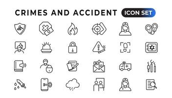 Crimes and accident linear icons collection.Set of thin line web icon set, simple outline icons collection, Pixel Perfect icons, Simple vector illustration