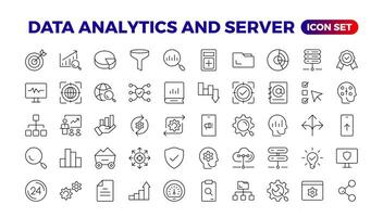 datos análisis, Estadísticas, analítica - mínimo Delgado línea web icono colocar. contorno íconos recopilación. sencillo vector ilustración. datos análisis Delgado línea icono colocar. datos Procesando contorno pictogramas.