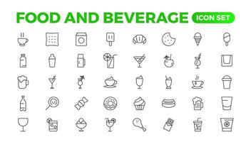 Set of outline icons related to food and drink. Linear icon collection. Fast food and drinks line icons collection. Bar, restaurant, food icons. UI icon set. Thin outline icons pack. vector