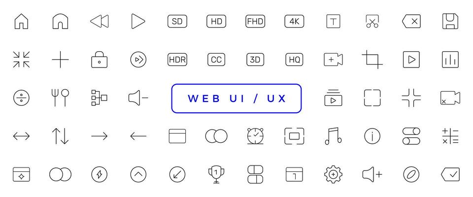 Set of outline ui and ux icons. Minimalist thin linear web icon set