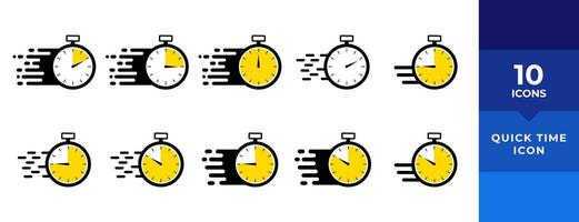 Timer icons set. Quick time or deadline icon. Express service symbol. Countdown timer and stopwatch icons isolated on white. Vector illustration.