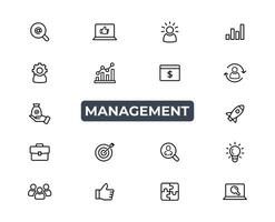 Business Management Outline Icon Collection. Thin Line Set contains such Icons as Vision, Mission, Values, Human Resource, Experience and more. Simple web icons set. vector