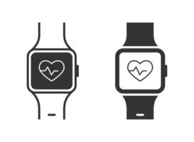 Smart watch with health app icon. Fitness tracker smart watch. Flat vector illustration.