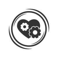 Icon of heart with gears inside. Flat vector illustration.