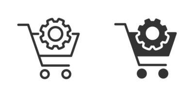 Shopping cart with gear icon. Selling, purchase, shopping concept. Vector illustration.